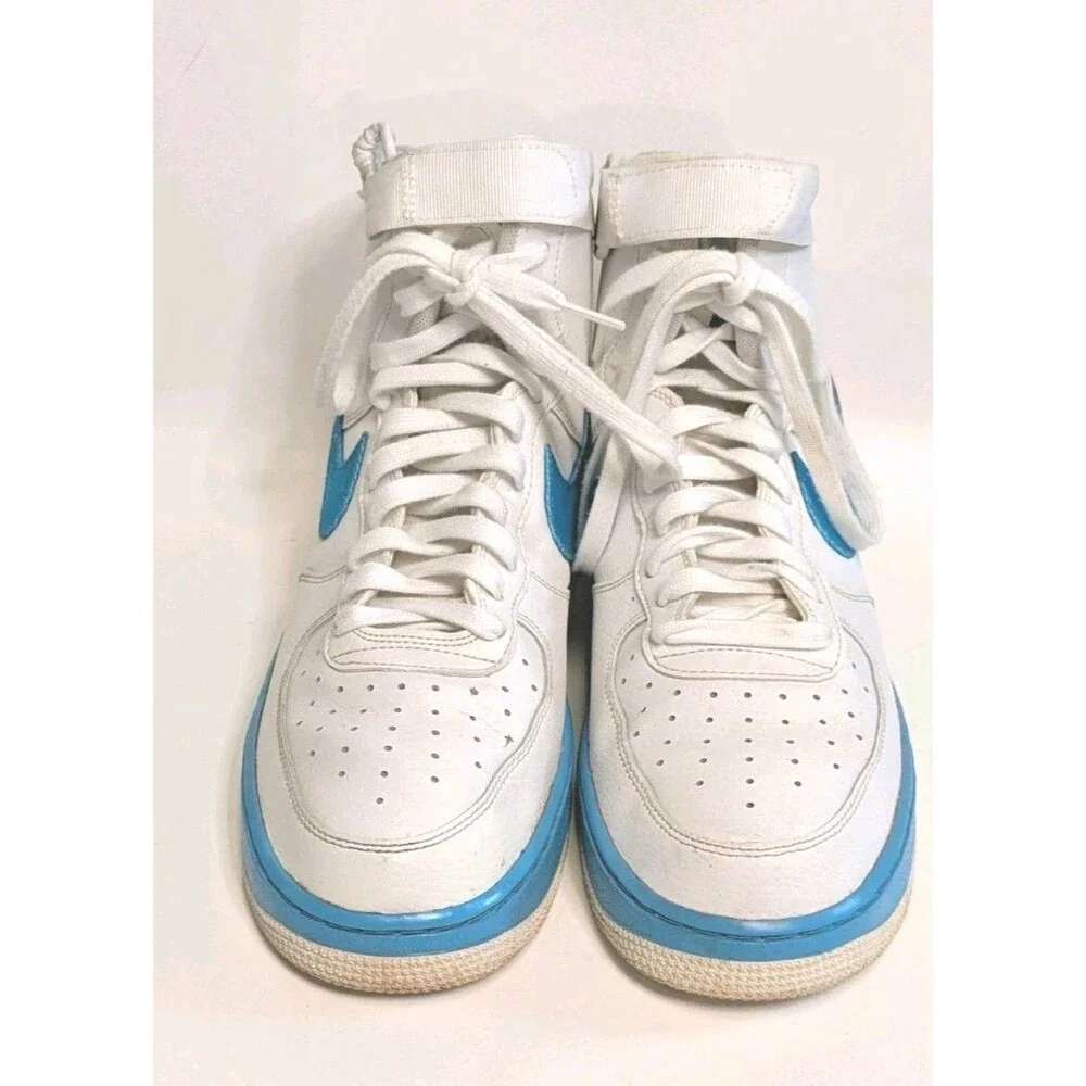 Nike Air Force 1 Mens High Top Sneaker Sz 10.5 White Blue Fury Ember Glow Ombre